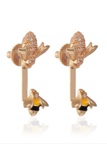 Crystallised Buzzing Bee Front & Back Earring